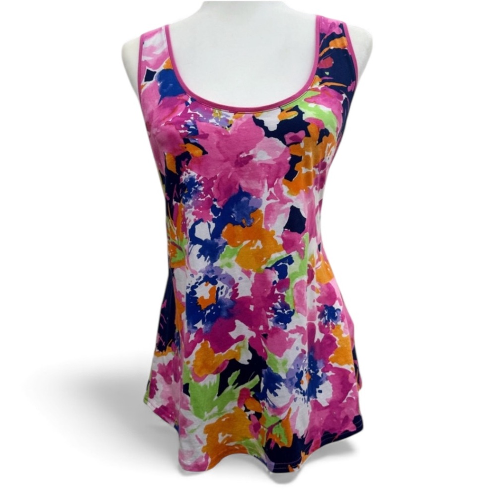 Chaps Sport Sleeveless Floral Top with scoop Neckline and Shaped Hem Size XL EUC